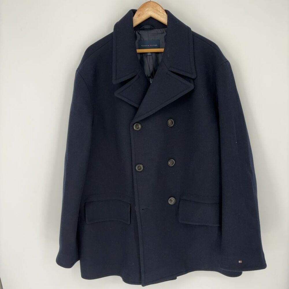 Tommy Hilfiger Wool Blend Peacoat in Navy Blue